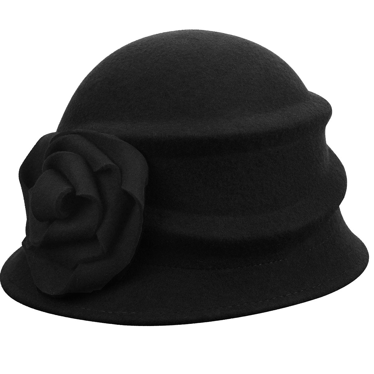 Betmar Alexandrite cloche black hat with floral accent Side Flower Cloche Hat by Betmar --> Shop Hats, Beanies  main image 4