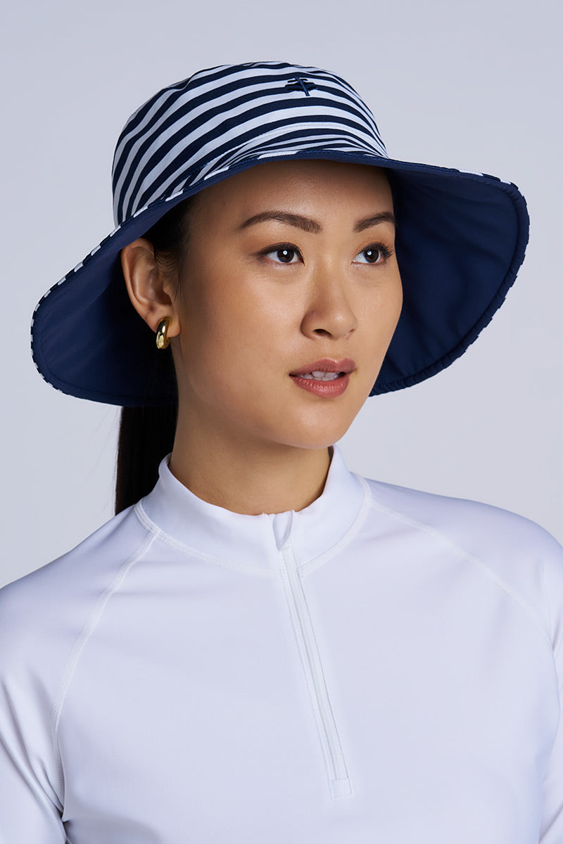 Image of Women's Ariel Reversible Chlorine Resistant Pool Hat | White/Navy Stripe product