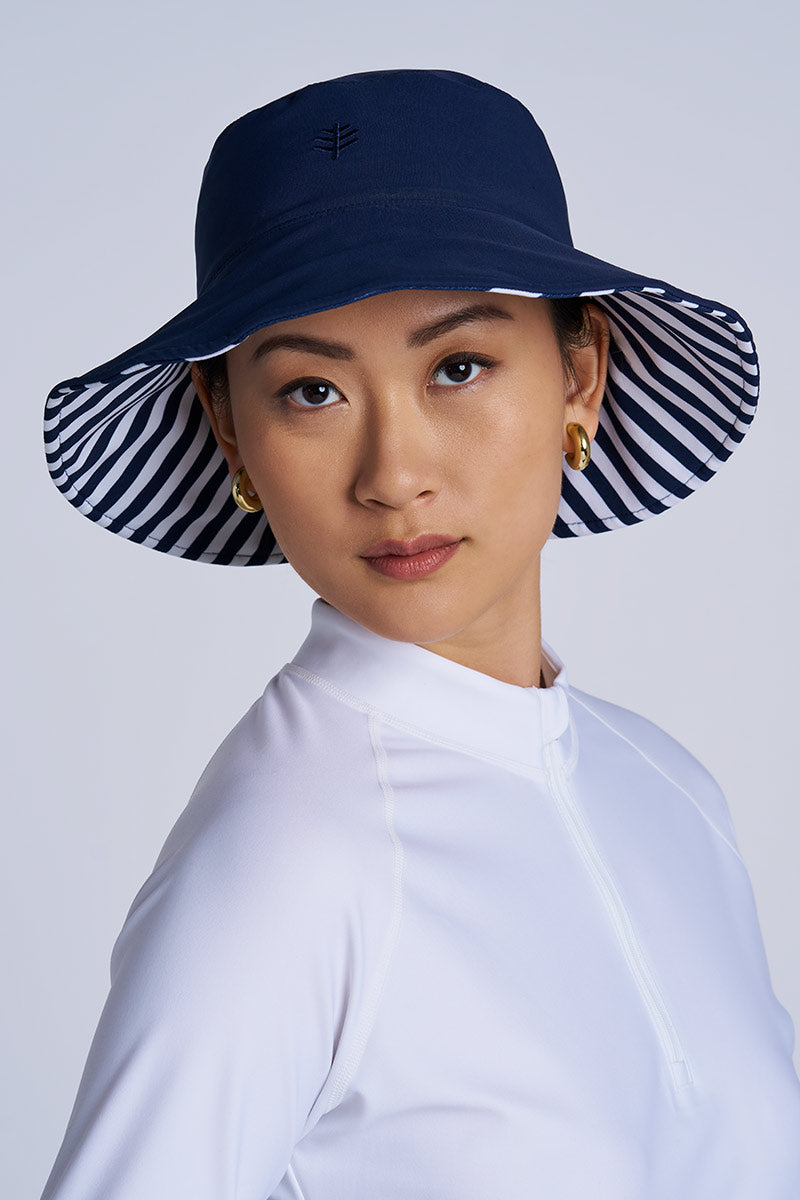 Image of Women's Ariel Reversible Chlorine Resistant Pool Hat | White/Navy Stripe product