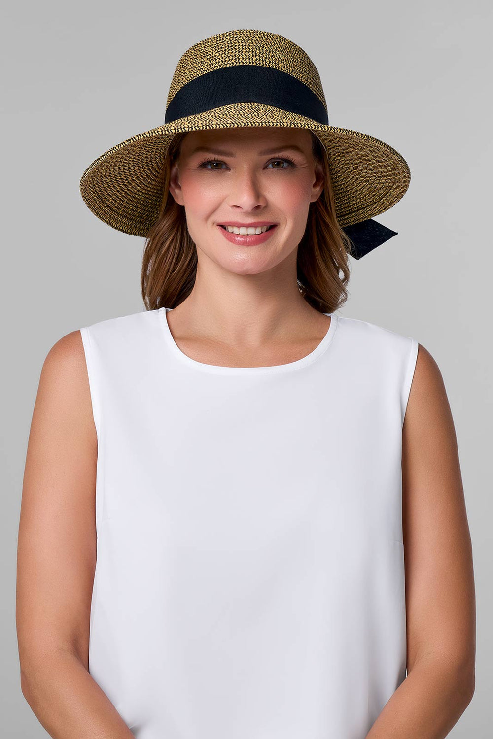Image of Clara Wide Brim Hat with Ribbon | Coffee product
