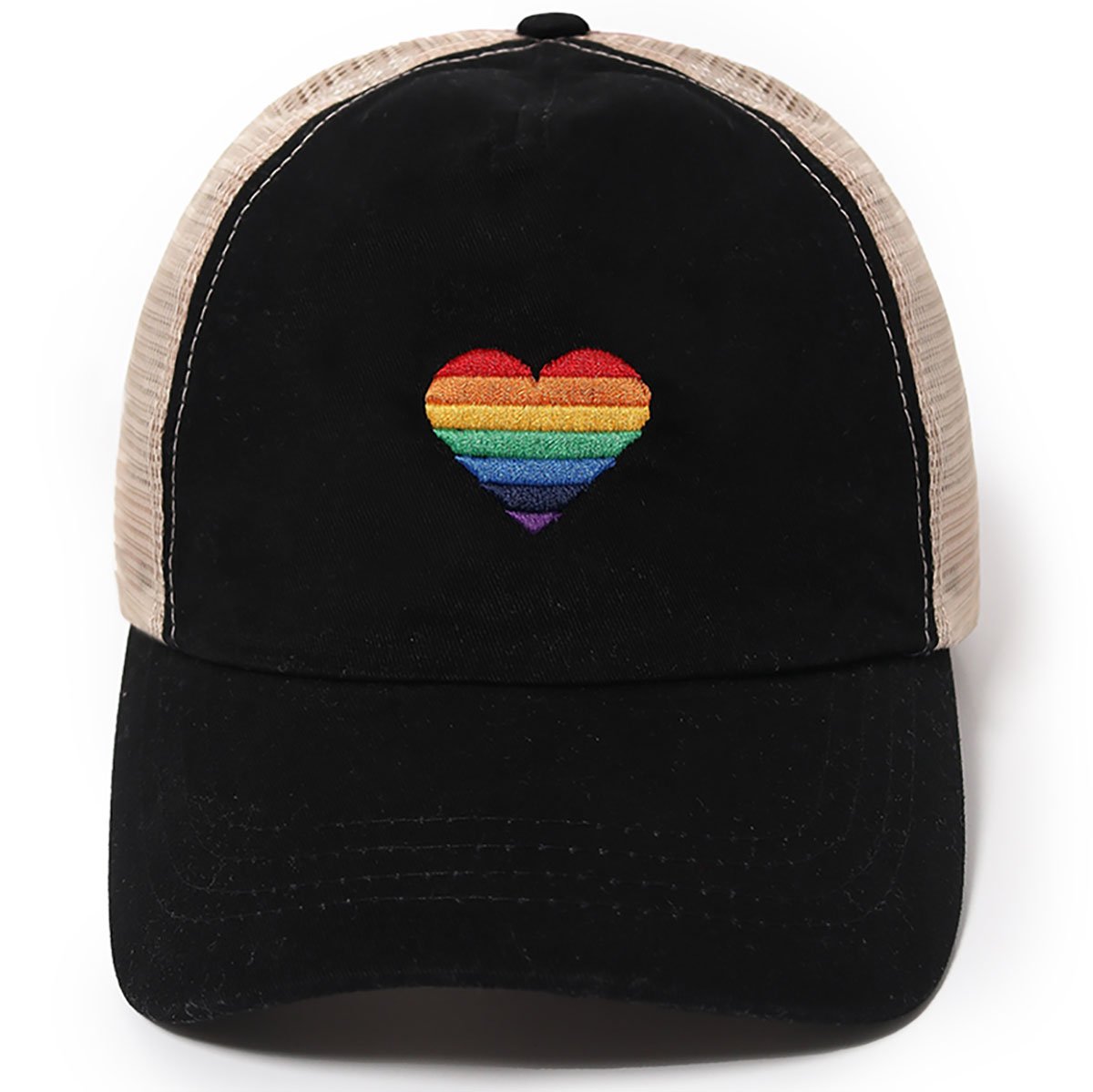 David & Young Rainbow Heart Mesh Back Ponyflo Baseball Cap